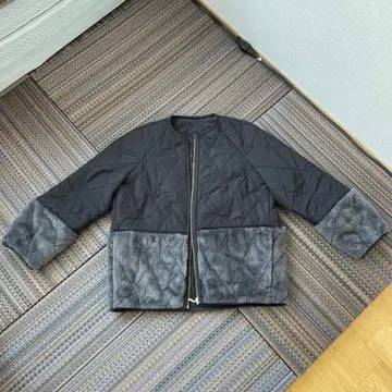 ANY SIS 인조 모피 콤비 퀼팅 아우터 (블랙)