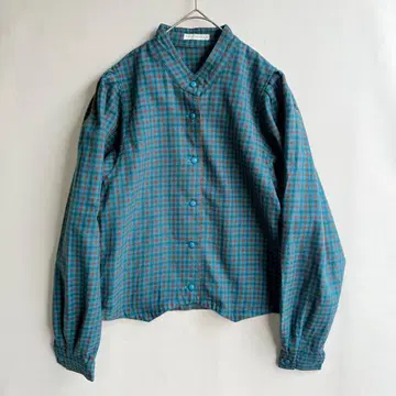 빈티지 앙리 호코비스 셔츠 퍼프 슬리브 체크 그린 M 구제 의류