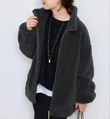 SLOBE IENA 울 혼방 보아 스탠드 코쿤 블루종