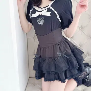 Princessmelody 2단 튤 겹침 프릴 치마바지 블랙