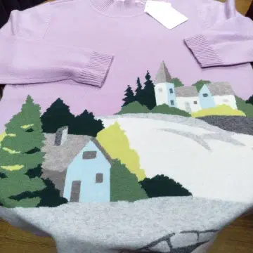 ALT MODER 캐시미어 100% 스웨터 풍경 무늬 등나무색 인타샤