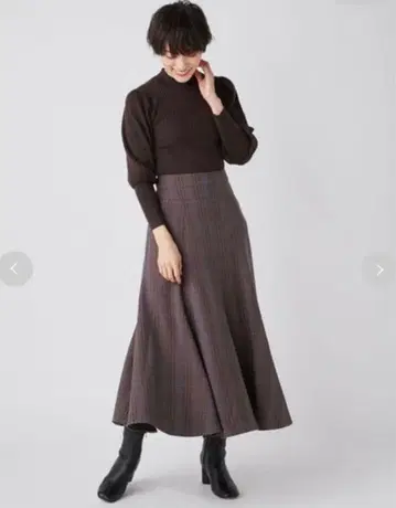 fray id 프레이 아이디 리브 니트 콤비 체크 원피스 모카