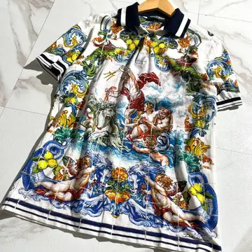 구하기 어려움 돌체앤가바나 마요리카 피케 셔츠 남성용 S 상당