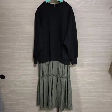 니트 롱 원피스 카키 스커트