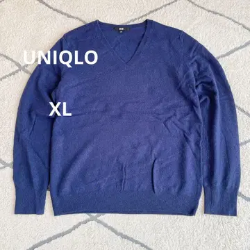 유니클로/캐시미어 100%/V넥/네이비/얇은 소재/