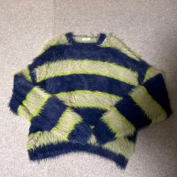 Perushu 네이비/라임 그린 스트라이프 스웨터