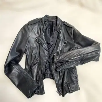 THE FIRST 램 가죽 블랙 라이더 자켓