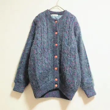b 빈티지 쇼와 레트로 모헤어 니트 가디건 더스티 컬러 파랑