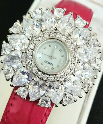 B 아비스테 ABISTE 손목시계 크리스탈 유리 플라워형 소가죽