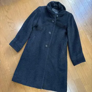 블랙 보아 코트 버튼 달린 롱 코트 알파카 L 사이즈