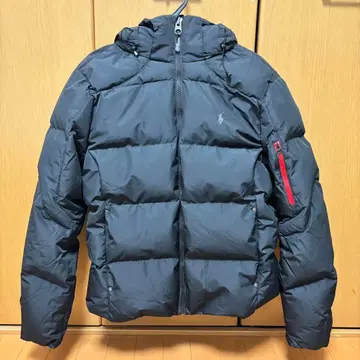 POLO 블랙 립스탑 후드 부착 다운 자켓