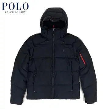 POLO 블랙 립스탑 후드 부착 다운 자켓