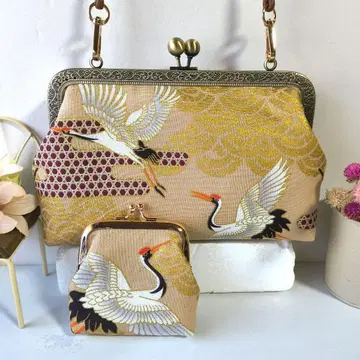 일본풍 패턴 학 가마구치 파우치 장지갑 핸드메이드