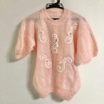 예쁜 핑크 반팔 니트 모헤어 비쥬 포함