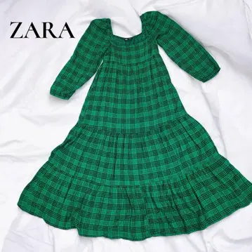 ZARA 티어드 롱 원피스 스퀘어넥 그린