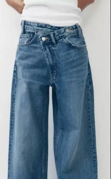 ZARA 하이웨스트 크로스오버 와이드 레그 진 34