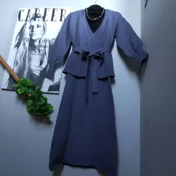 fifth 그레이 니트 점퍼 스커트와 가디건의 셋업