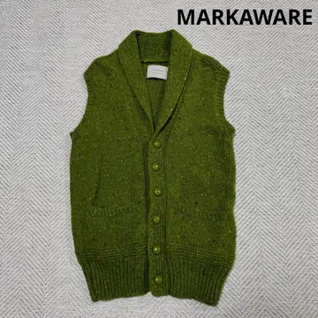 새상품급 마카웨어 숄카라 베스트 슬리브리스 가디건 그린 2