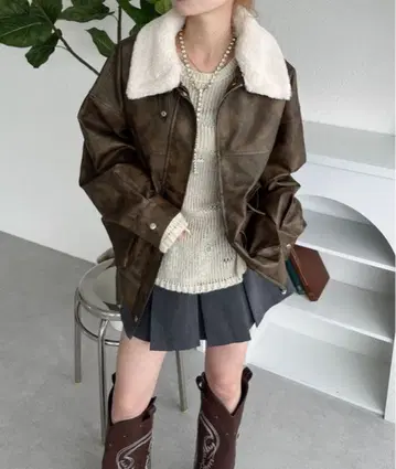 sedacle girl 인조 모피 부착 인조 가죽 자켓