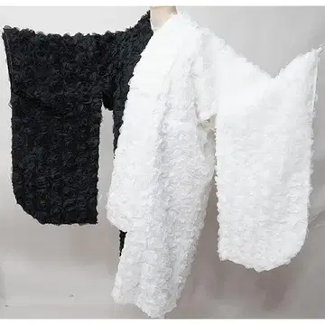 이척소매 기모노 단품 튤 로즈 반신 재단 숏 기장 블랙 x 화이트