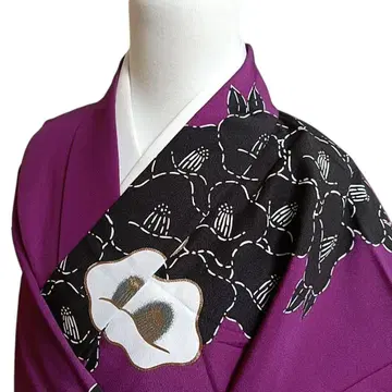 W118 기모노 화학 섬유 코몬 일본 무용 꽃 보라색