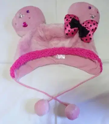 후불 TDR 미니 도트 리본 스톤 부착 팬캡 핑크