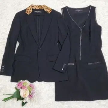 새상품급 랄프 로렌 셋업 원피스 블랙 울 레오파드 무늬