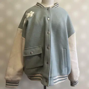 merry jenny 플라워 바시티 자켓 파일 자수 꽃 아이스 블루