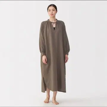 무인양품 후와리 시보 거즈 롱 원피스 L 브라운