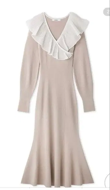 SNIDEL 프릴 옷깃 베이지 니트 원피스 F