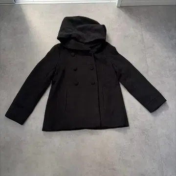 후드 부착 블랙 더블 피 코트 미디엄 기장