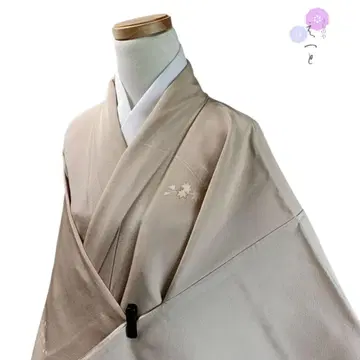 51 기모노 순수 실크 이중 기모노 베이지 잎사귀 무늬 하나 문