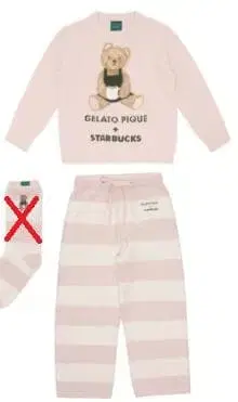 [ 상하의 세트 ] 제라피케 & 스벅 파우더 베어 자카드 풀오버 핑크