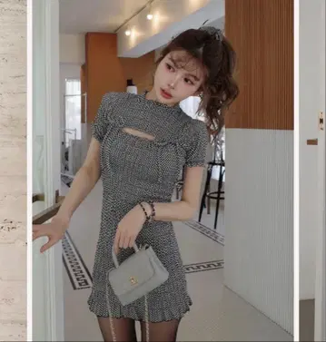 Darich 리본 셔링 체크 미니 원피스 택 포함 새상품