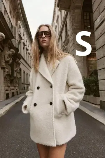 ZARA 자라 부클레 더블 브레스트 미디 기장 코트 S