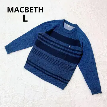 맥베스 보더 니트 강아지 자수 캐주얼 블루 스웨터 남성용 가을/겨울 L