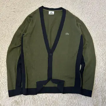 라코스테 가디건 바이컬러 악어 원 포인트 자수 로고 히요쿠 니트