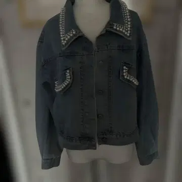 스터드 장식 블루 데님 자켓