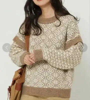 FREAK'S STORE 자카드 니트 풀오버 베이지