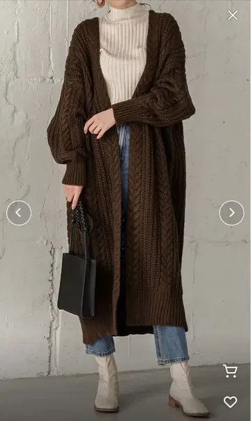 다크 브라운 케이블 짜임 롱 가디건