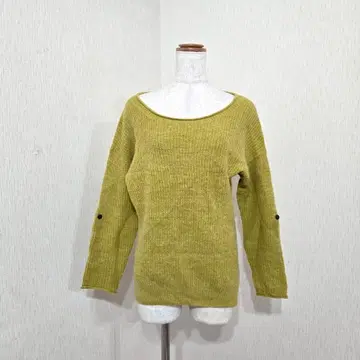 cepo 알파카 혼방 니트 스웨터 (M) 옐로우 그린 보트넥 긴팔 내추럴
