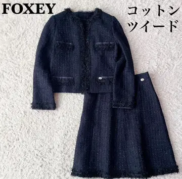 [ 새상품급 ] 폭시 트위드 스커트 셋업 수트 네이비 무릎 기장