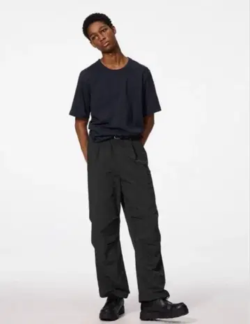 지유 블랙 나일론 지퍼 파라슈트 팬츠 L