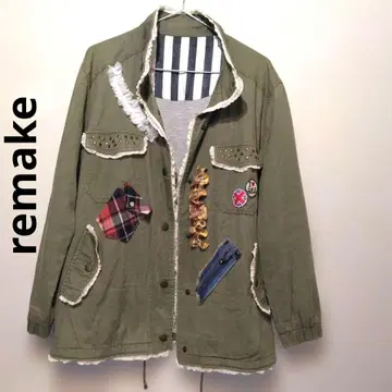 구제 의류 리메이크 올리브색 밀리터리 자켓