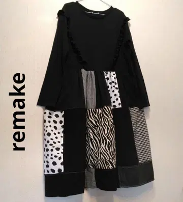 구제 의류 리메이크 프릴 장식 패치워크 긴팔 원피스