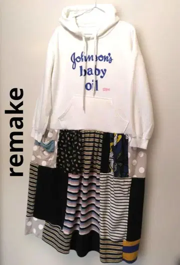 구제 의류 리메이크 후드티 패치워크 원피스 화이트