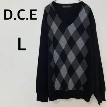 D.C.E 아가일 무늬 니트 [ L ] 스웨터 V넥 블랙 돌려입기