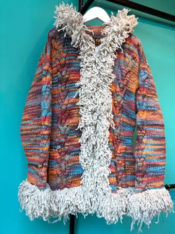 프린지 멀티 컬러 니트 지퍼 아우터