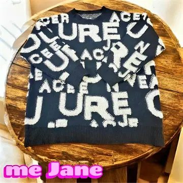 인기 만점! me Jane 올 패턴 로고 자카드 니트 Free 사이즈