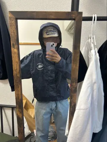 네이비 후드 부착 자켓